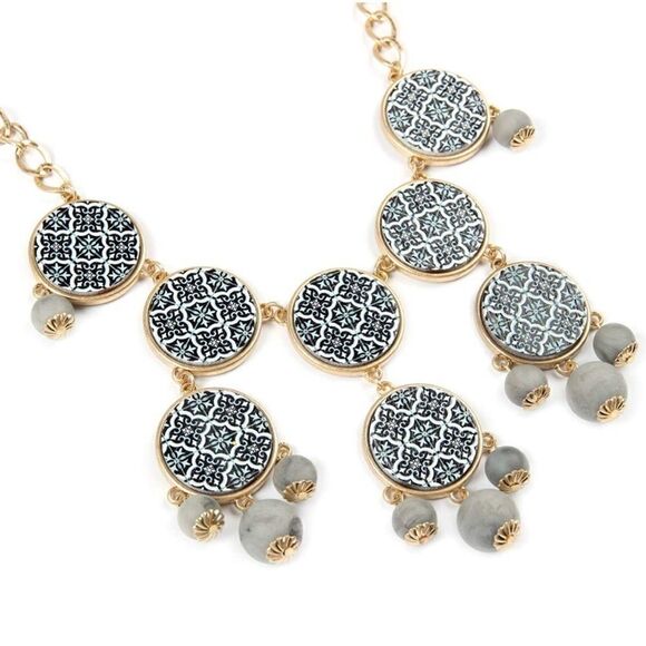 Gold and Natural Stone Boho Chunky Bubble Necklace - Picture 2 of 4